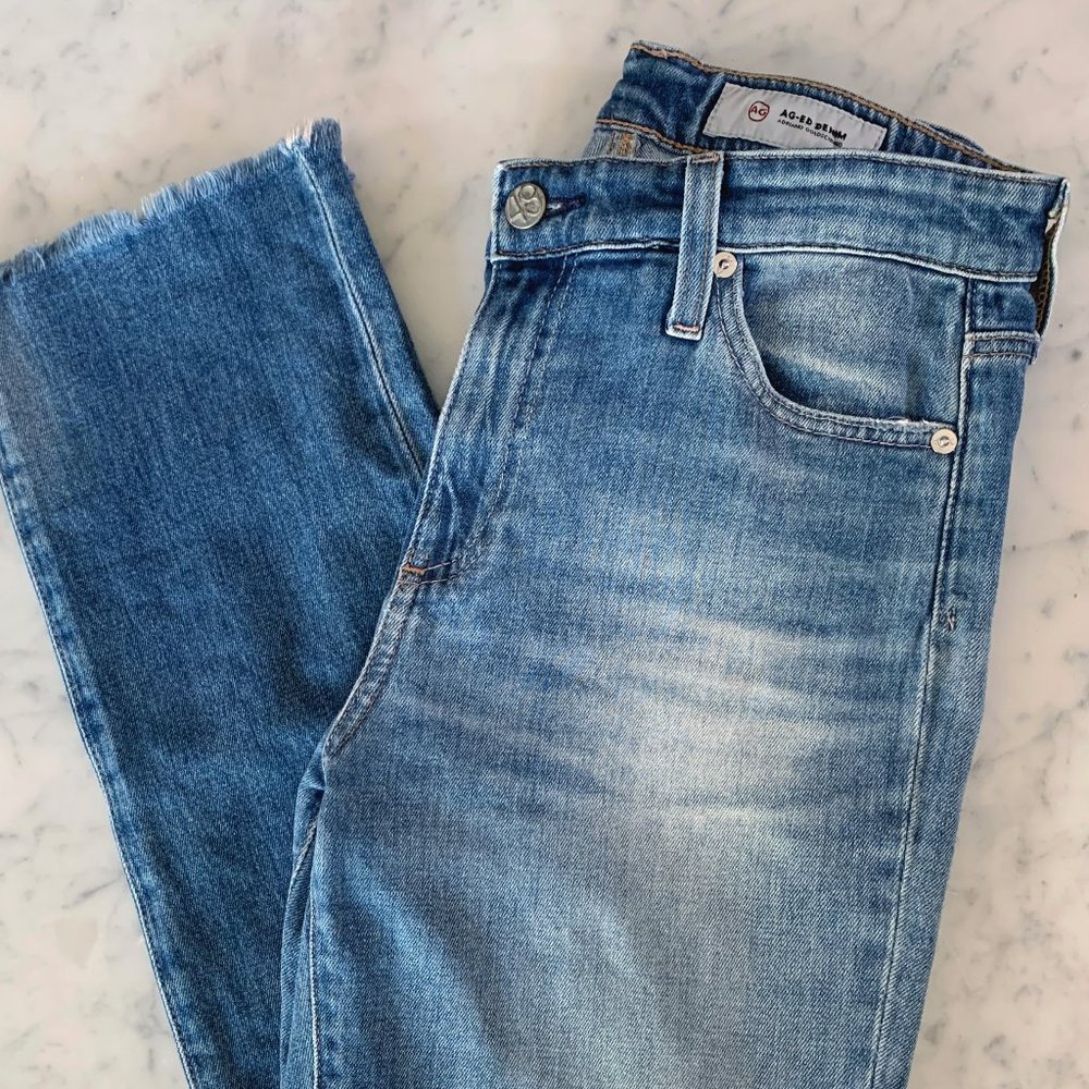 SOLD: AG Mari High-Rise Straight Jean Raw Hem, 28R